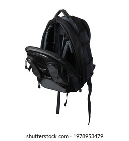 Backpack for camera isolated on white. Professional accessory