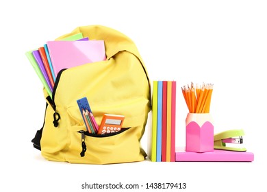 Backpack School Stationery On White Background Stock Photo 1157480194 ...