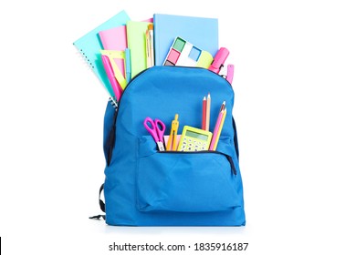 Backpack with school supplies isolated on white background - Powered by Shutterstock