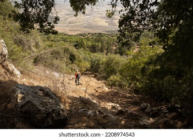 Backpacker Hiking On Mount Carmel, Israel