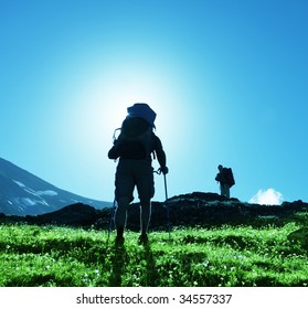 Backpacker in mountain