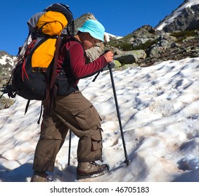 Backpacker  in  mountains
