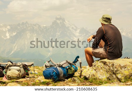 Backpacker in mountains