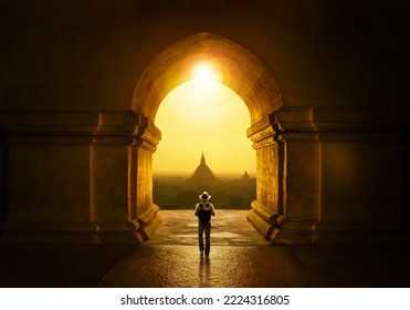 Backpacking tourist in a Bagan temple - Powered by Shutterstock