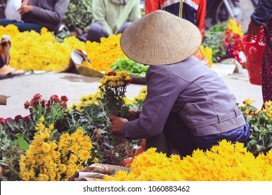 Backside Of Flower Vendor In Saigon, Ho Chi Minh City, Vietnam