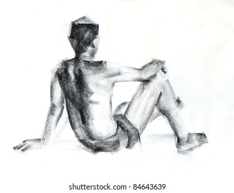 backside of human charcoal drawing