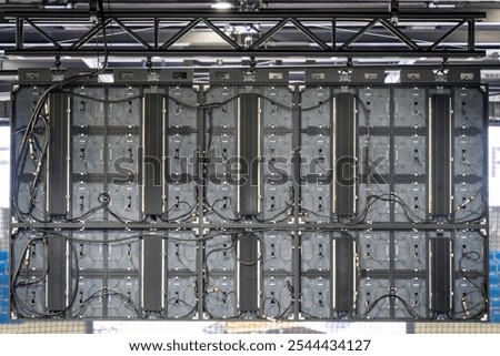 Backside of large LED display with cables and connectors