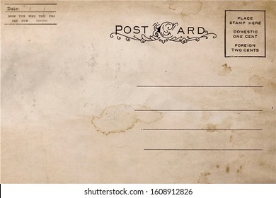 Backside of old postcard with dirty stain