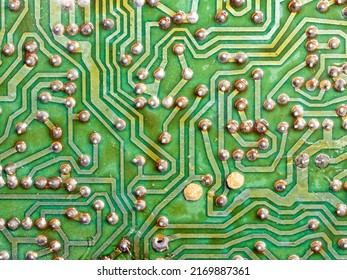 Backside Of Old Printed Circuit Board Shot From Above