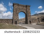 Backside of Roosevelt arch in Gardiner, Montana near the north entrance of Yellowstone National Park