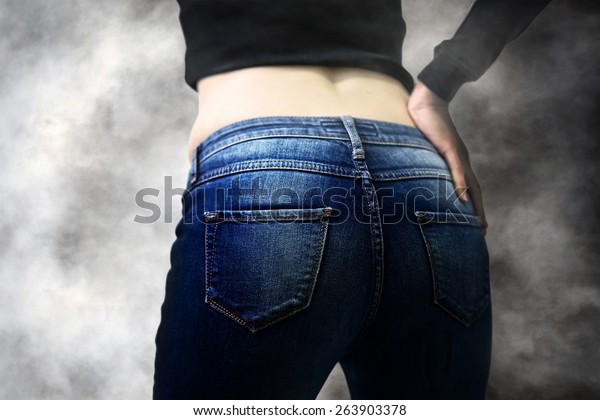 Backside Sexy Girl Torn Blue Jeans Stock Photo (Edit Now) 263903378