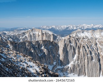 The backside view just below the summit of Mt. Whitney in Lone Pine, CA. Tallest peak in the contiguous United States! 