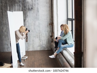 Backstage Photo Shooting Studio Women Sitting At The Window Laughing Reflector Daylight