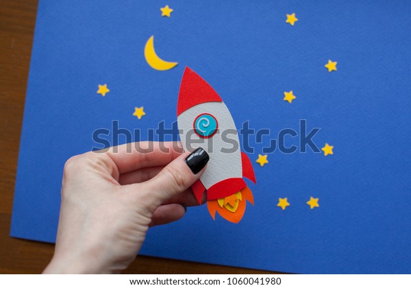 Backstage, work in\
progress, artist day, illustration making, rocket, stars, space.\
Paper art for cosmos day.\
