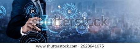 Backup: Businessman analyzing technological data and disaster recovery, cloud storage, data protection, system redundancy, recovery solutions, secure backup, and business continuity.