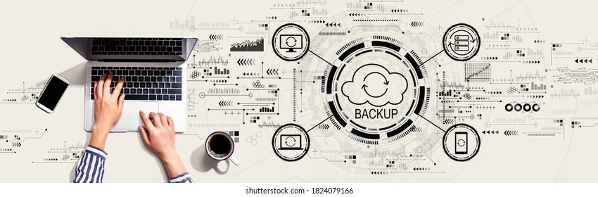 Backup concept with person using a laptop computer - Powered by Shutterstock