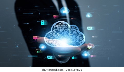 Backup and data storage. Networking and digital online service concept.Edge technology.Cloud technology computing network. 