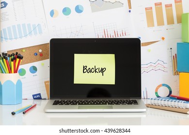  BACKUP sticky note pasted on the laptop screen