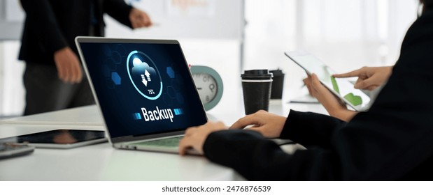 Backup Storage Data Internet Technology Business concept. Database storage cloud technology file data transfer sharing, cyber, big data information, internet banking application download upload snugly