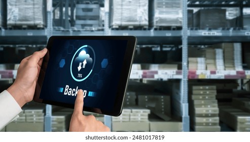 Backup Storage Data Internet Technology Business concept. Database storage cloud technology file data transfer sharing, cyber, big data information, internet banking application download upload snugly