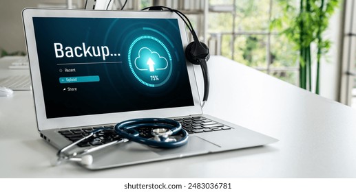 Backup Storage Data Internet Technology Business concept. Database storage cloud technology file data transfer sharing, cyber, big data information, internet banking application download upload snugly