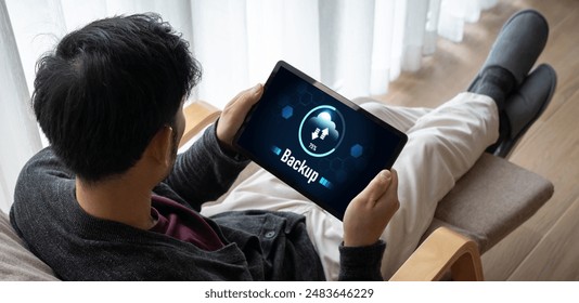 Backup Storage Data Internet Technology Business concept. Database storage cloud technology file data transfer sharing, cyber, big data information, internet banking application download upload snugly
