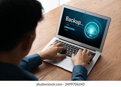 Backup Storage Data Internet Technology Business concept. Database storage cloud technology file data transfer sharing, cyber, big data information, internet banking application download upload snugly