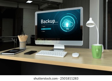 Backup Storage Data Internet Technology Business concept. Database storage cloud technology file data transfer sharing, cyber, big data information, internet banking application download upload snugly