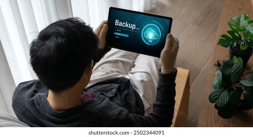 Backup Storage Data Internet Technology Business concept. Database storage cloud technology file data transfer sharing, cyber, big data information, internet banking application download upload snugly