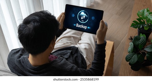Backup Storage Data Internet Technology Business concept. Database storage cloud technology file data transfer sharing, cyber, big data information, internet banking application download upload snugly