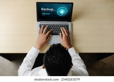 Backup Storage Data Internet Technology Business concept. Database storage cloud technology file data transfer sharing, cyber, big data information, internet banking application download upload snugly