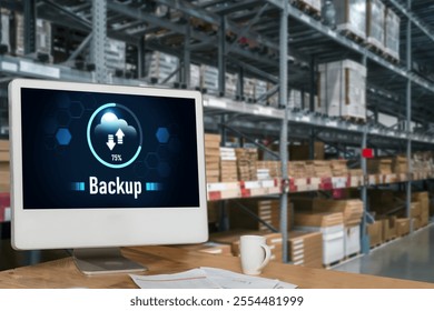 Backup Storage Data Internet Technology Business concept. Database storage cloud technology file data transfer sharing, cyber, big data information, internet banking application download upload snugly