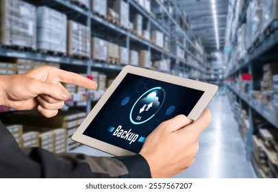 Backup Storage Data Internet Technology Business concept. Database storage cloud technology file data transfer sharing, cyber, big data information, internet banking application download upload snugly
