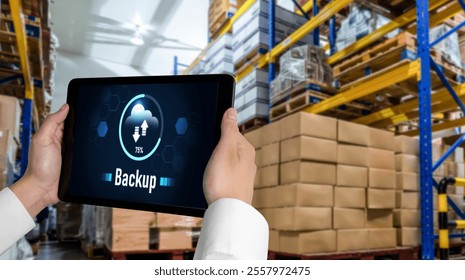 Backup Storage Data Internet Technology Business concept. Database storage cloud technology file data transfer sharing, cyber, big data information, internet banking application download upload snugly