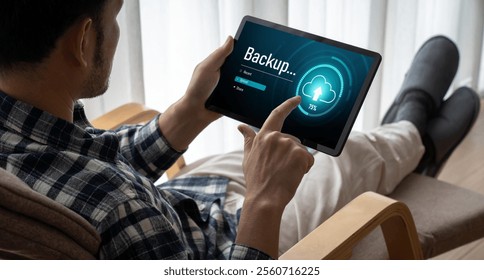 Backup Storage Data Internet Technology Business concept. Database storage cloud technology file data transfer sharing, cyber, big data information, internet banking application download upload snugly