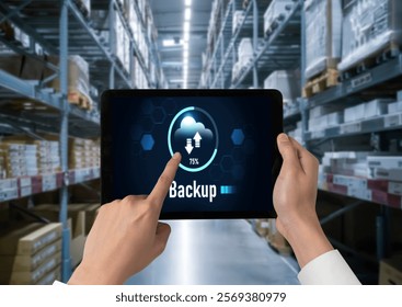 Backup Storage Data Internet Technology Business concept. Database storage cloud technology file data transfer sharing, cyber, big data information, internet banking application download upload snugly