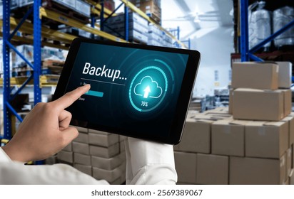 Backup Storage Data Internet Technology Business concept. Database storage cloud technology file data transfer sharing, cyber, big data information, internet banking application download upload snugly