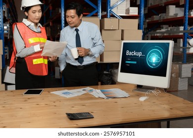 Backup Storage Data Internet Technology Business concept. Database storage cloud technology file data transfer sharing, cyber, big data information, internet banking application download upload snugly