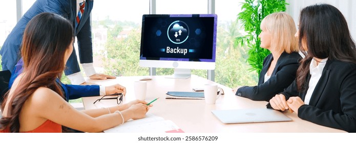 Backup Storage Data Internet Technology Business concept. Database storage cloud technology file data transfer sharing, cyber, big data information, internet banking application download upload snugly