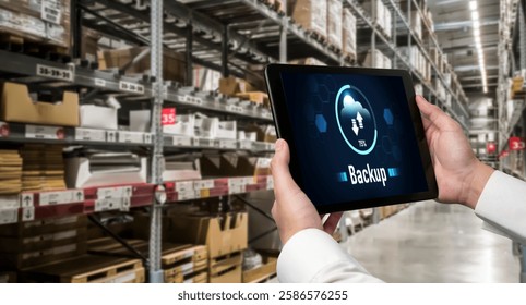 Backup Storage Data Internet Technology Business concept. Database storage cloud technology file data transfer sharing, cyber, big data information, internet banking application download upload snugly