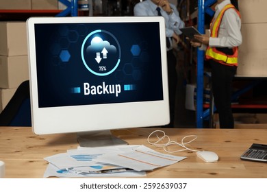Backup Storage Data Internet Technology Business concept. Database storage cloud technology file data transfer sharing, cyber, big data information, internet banking application download upload snugly