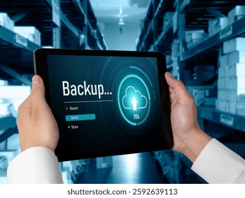 Backup Storage Data Internet Technology Business concept. Database storage cloud technology file data transfer sharing, cyber, big data information, internet banking application download upload snugly