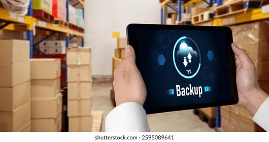 Backup Storage Data Internet Technology Business concept. Database storage cloud technology file data transfer sharing, cyber, big data information, internet banking application download upload snugly