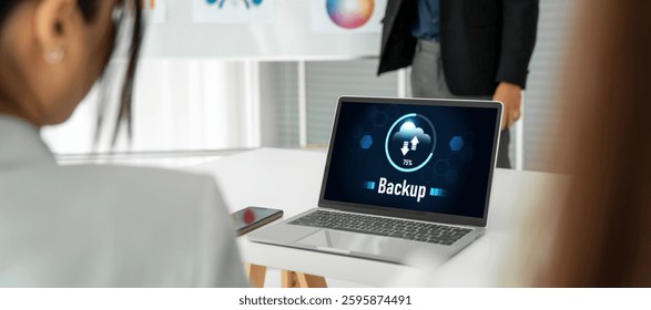 Backup Storage Data Internet Technology Business concept. Database storage cloud technology file data transfer sharing, cyber, big data information, internet banking application download upload snugly