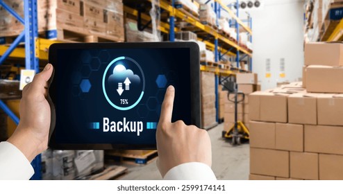 Backup Storage Data Internet Technology Business concept. Database storage cloud technology file data transfer sharing, cyber, big data information, internet banking application download upload snugly