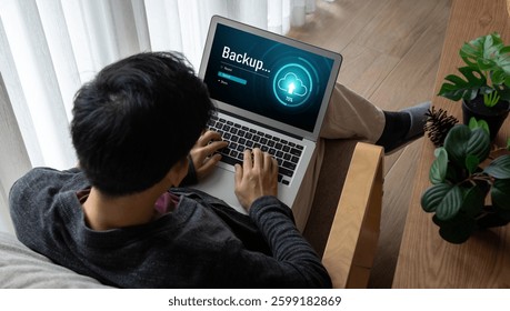 Backup Storage Data Internet Technology Business concept. Database storage cloud technology file data transfer sharing, cyber, big data information, internet banking application download upload snugly