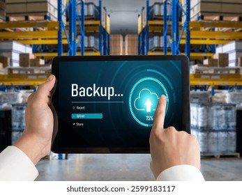 Backup Storage Data Internet Technology Business concept. Database storage cloud technology file data transfer sharing, cyber, big data information, internet banking application download upload snugly