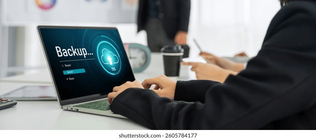 Backup Storage Data Internet Technology Business concept. Database storage cloud technology file data transfer sharing, cyber, big data information, internet banking application download upload snugly