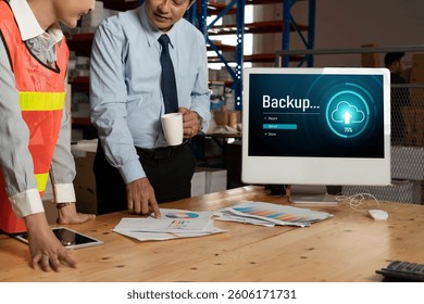 Backup Storage Data Internet Technology Business concept. Database storage cloud technology file data transfer sharing, cyber, big data information, internet banking application download upload snugly
