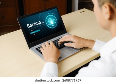 Backup Storage Data Internet Technology Business concept. Database storage cloud technology file data transfer sharing, cyber, big data information, internet banking application download upload snugly